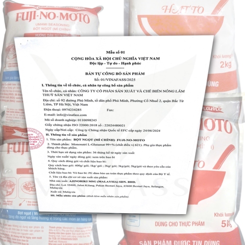 Bản tự công bố tiêu chuẩn Bột ngọt Fuji-no-moto của VINAFASS